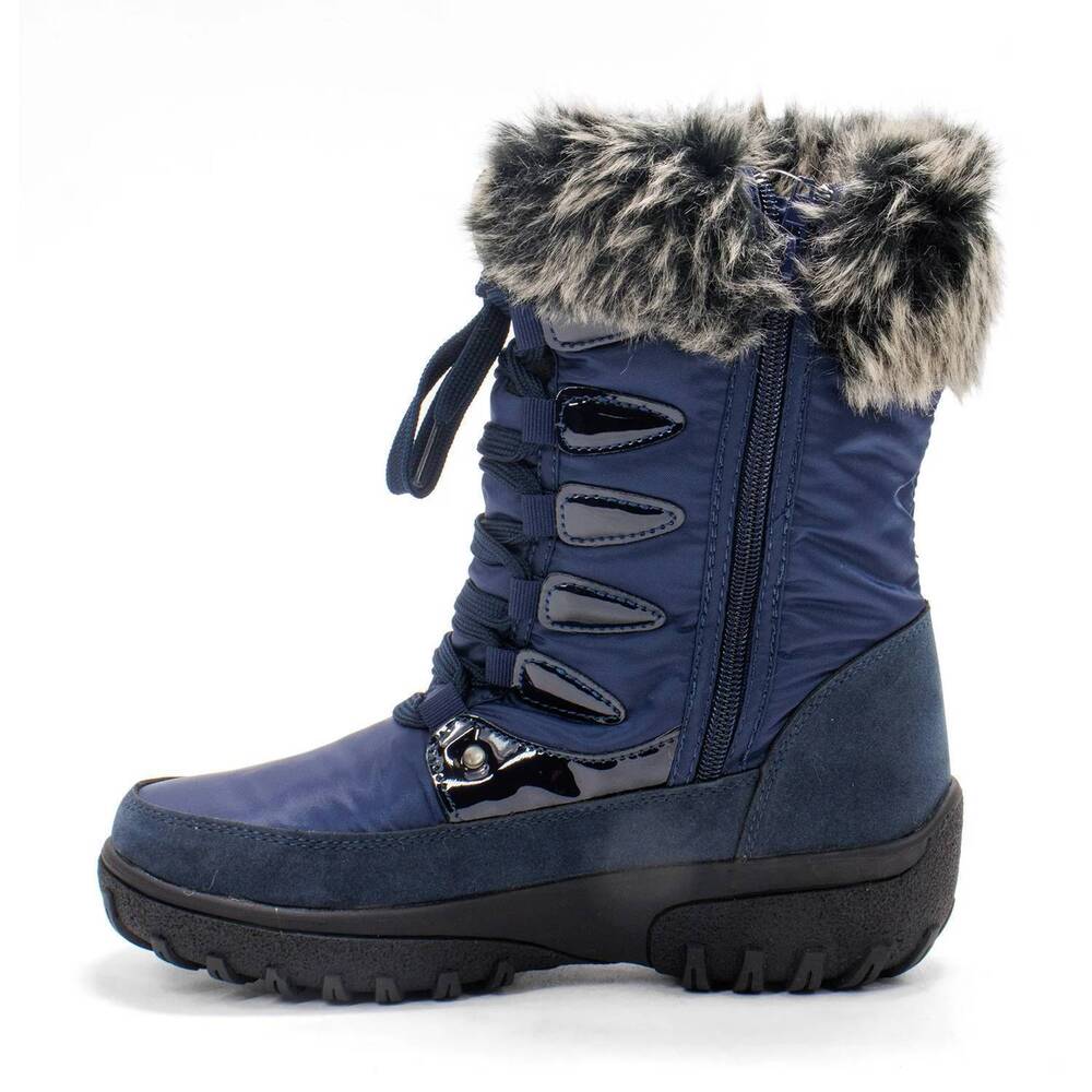 NEW FLEXUS women's stormy lace-up faux fur collar winter boot in navy